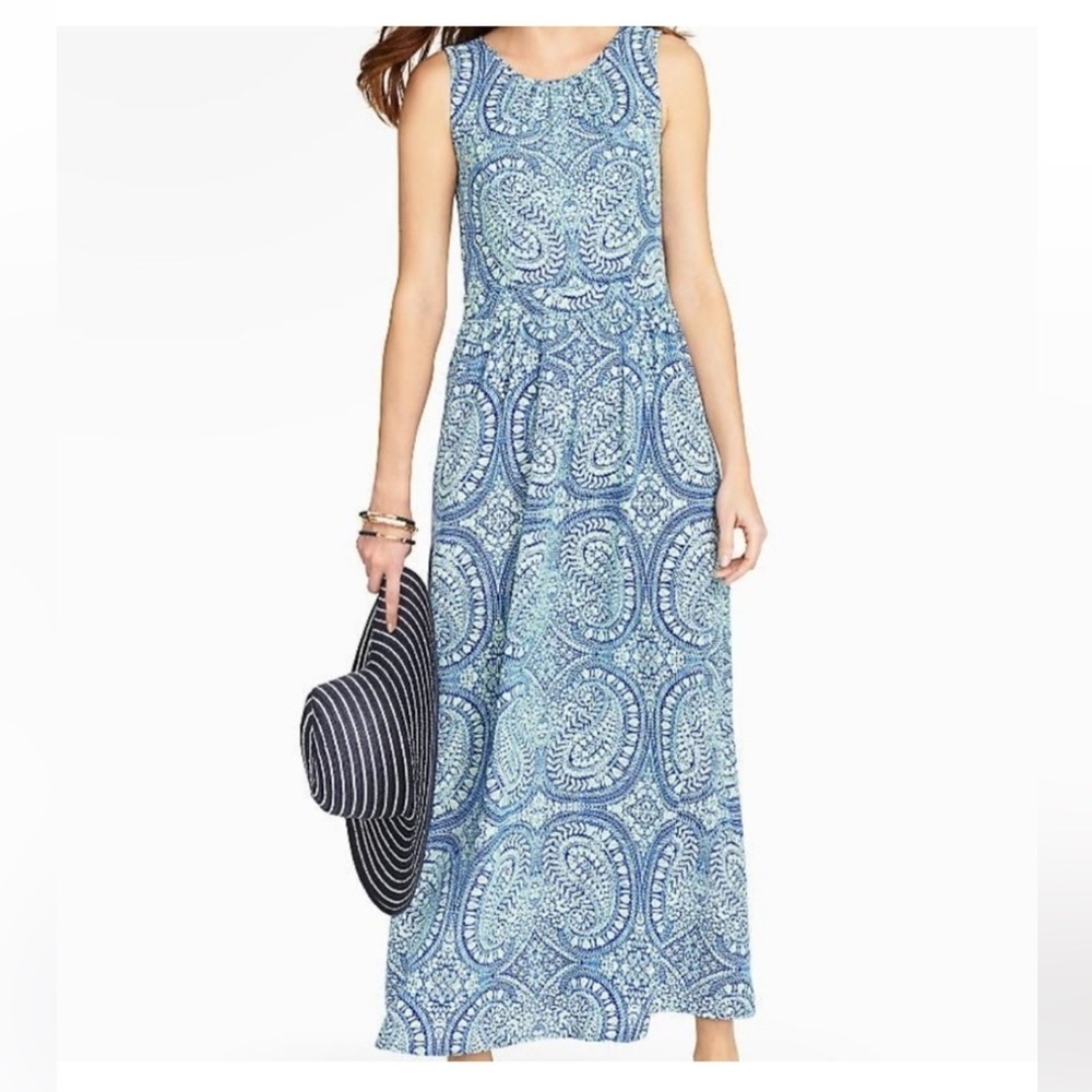 Talbots Blue & White Floral Paisley Fit n Flare Maxi Dress Size 8